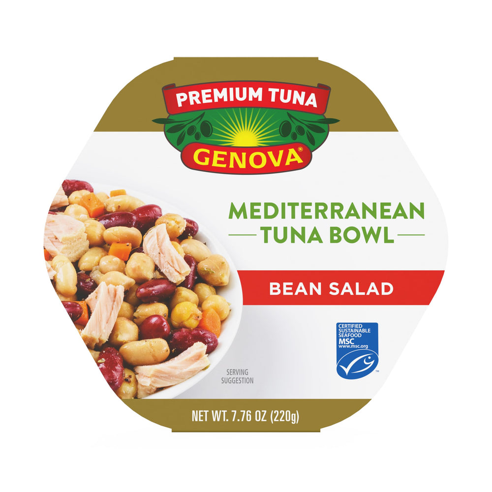 Genova tuna mediterranean bean salad ingredients show vibrant vegetables and protein