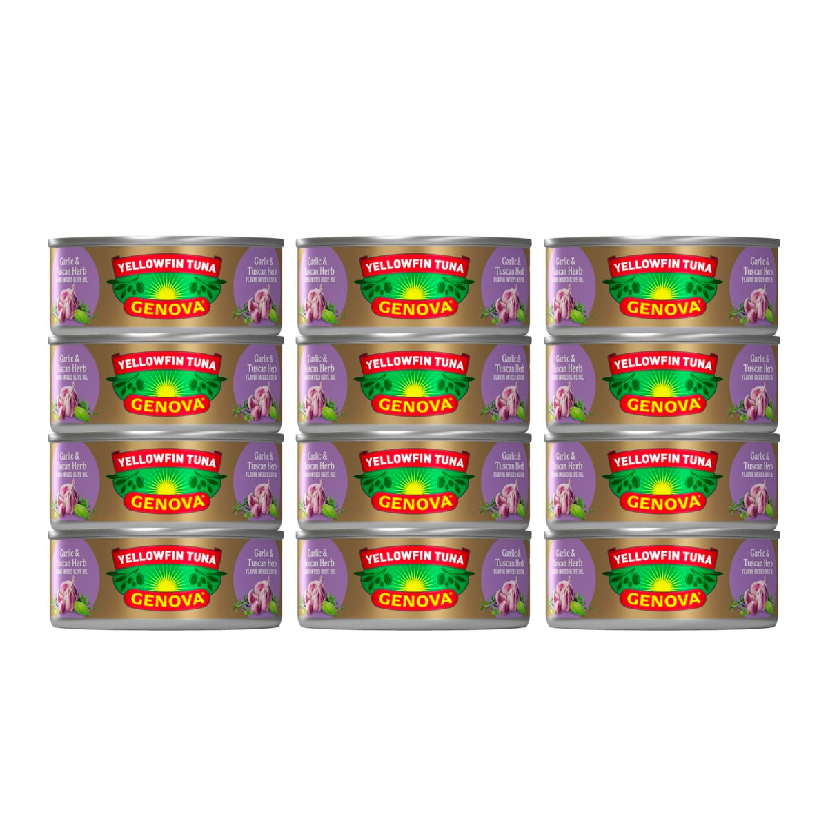 Genova Premium Yellowfin Tuna in garlic Tuscan olive oil can, close-up, rich flavor