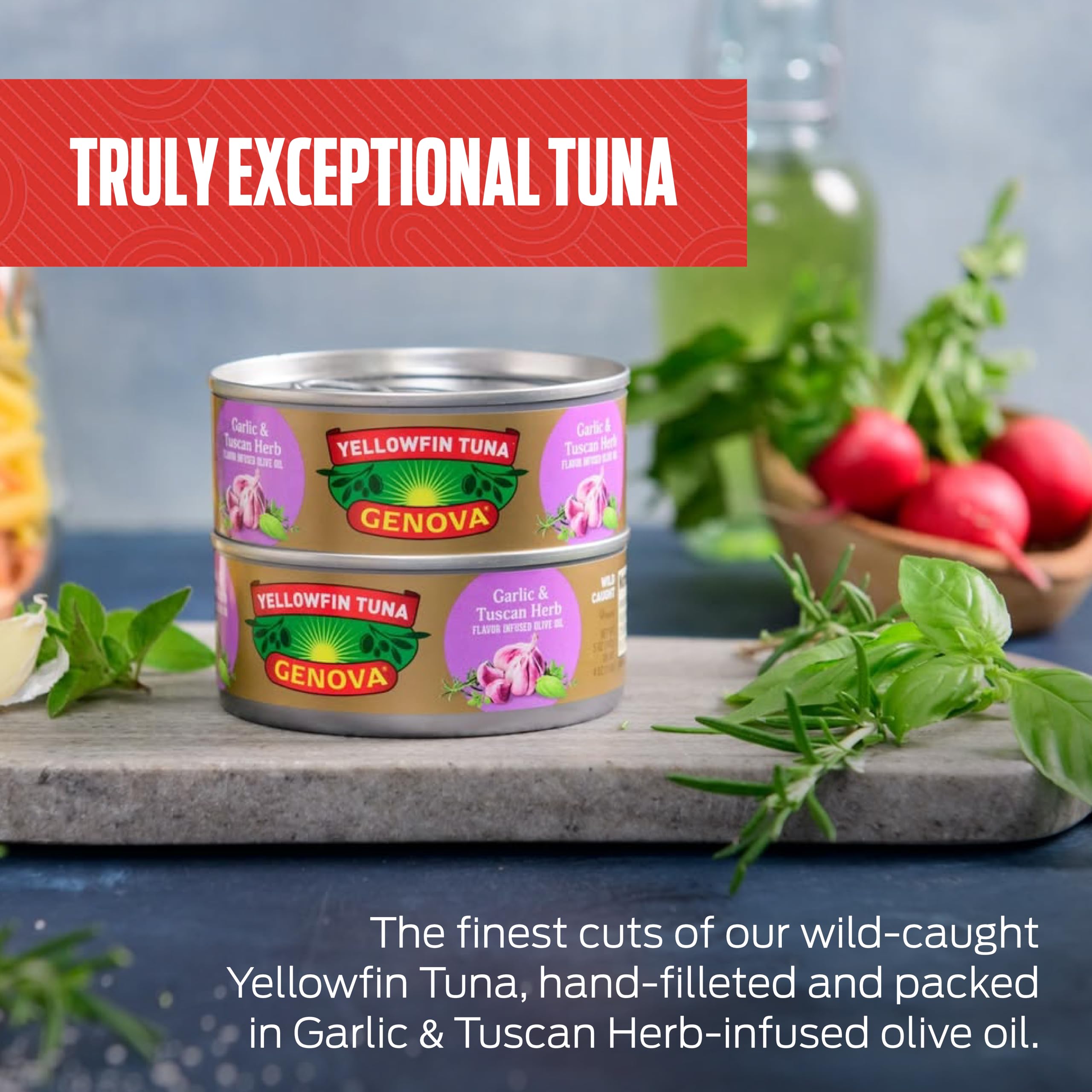 Genova olive oil drizzle over tuna for versatile salads and recipes
