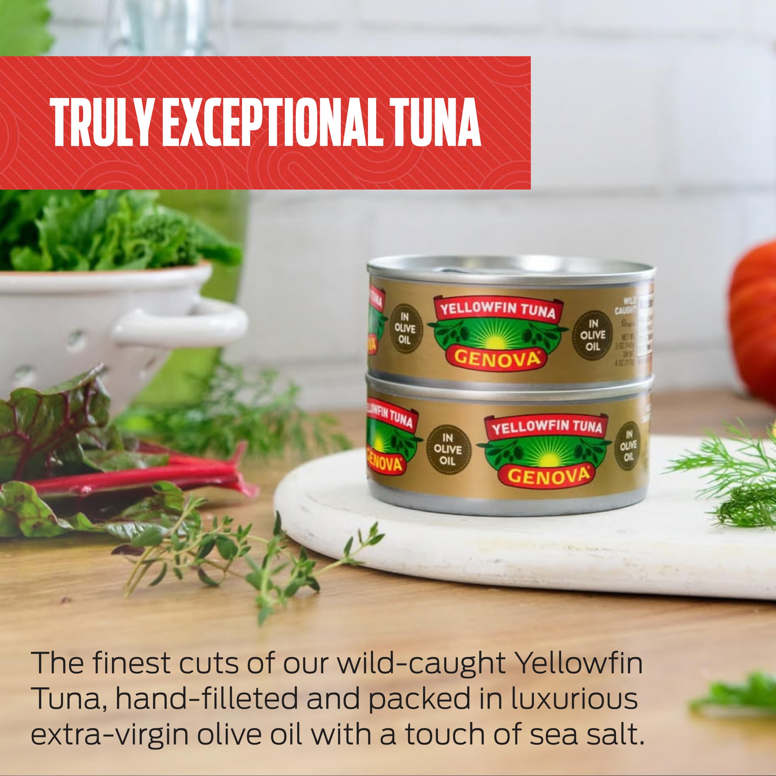 Genova tuna over greens with olive oil for a healthy salad boost
