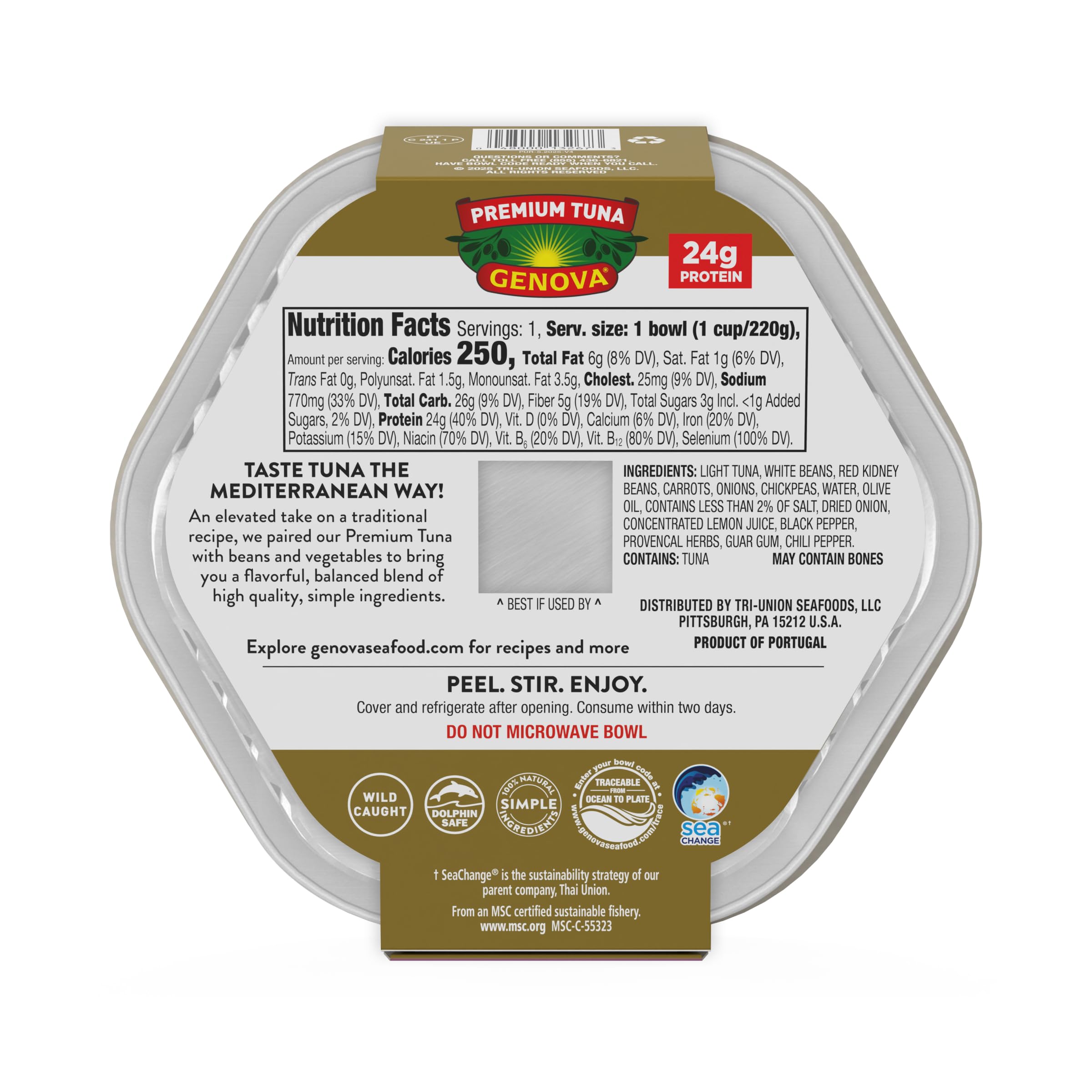Genova wild-caught tuna close-up emphasizes sustainable sourcing