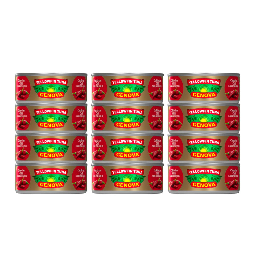 Genova yellowfin tuna in Calabrian chili olive oil can close-up for rich flavor