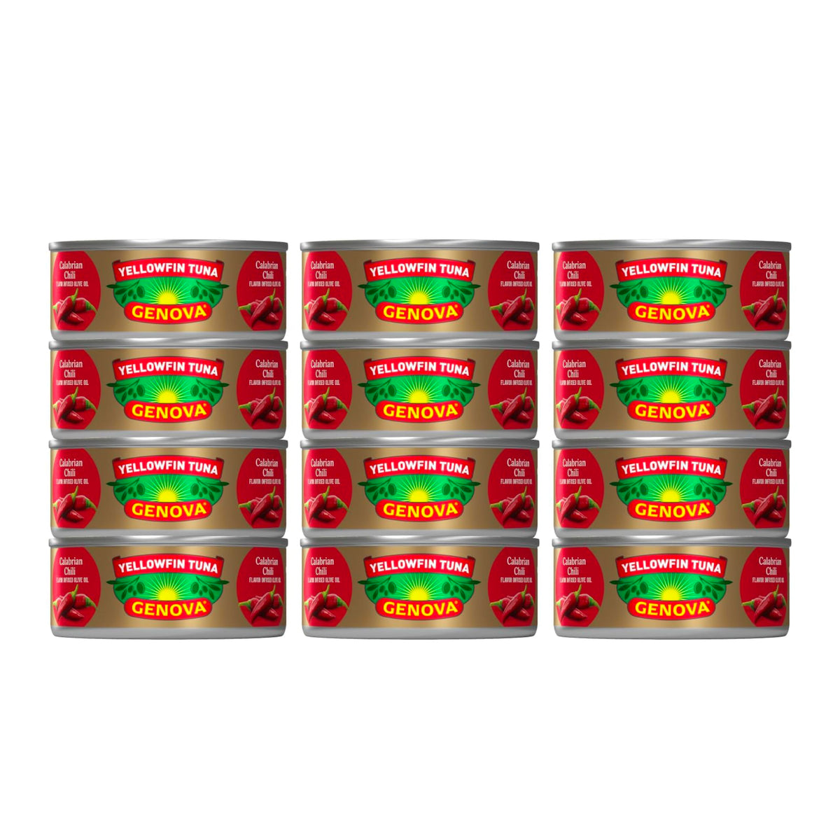 Genova yellowfin tuna in Calabrian chili olive oil can close-up for rich flavor