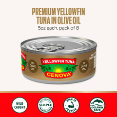 Genova yellowfin tuna in olive oil served in a bowl, Mediterranean-inspired dish.
