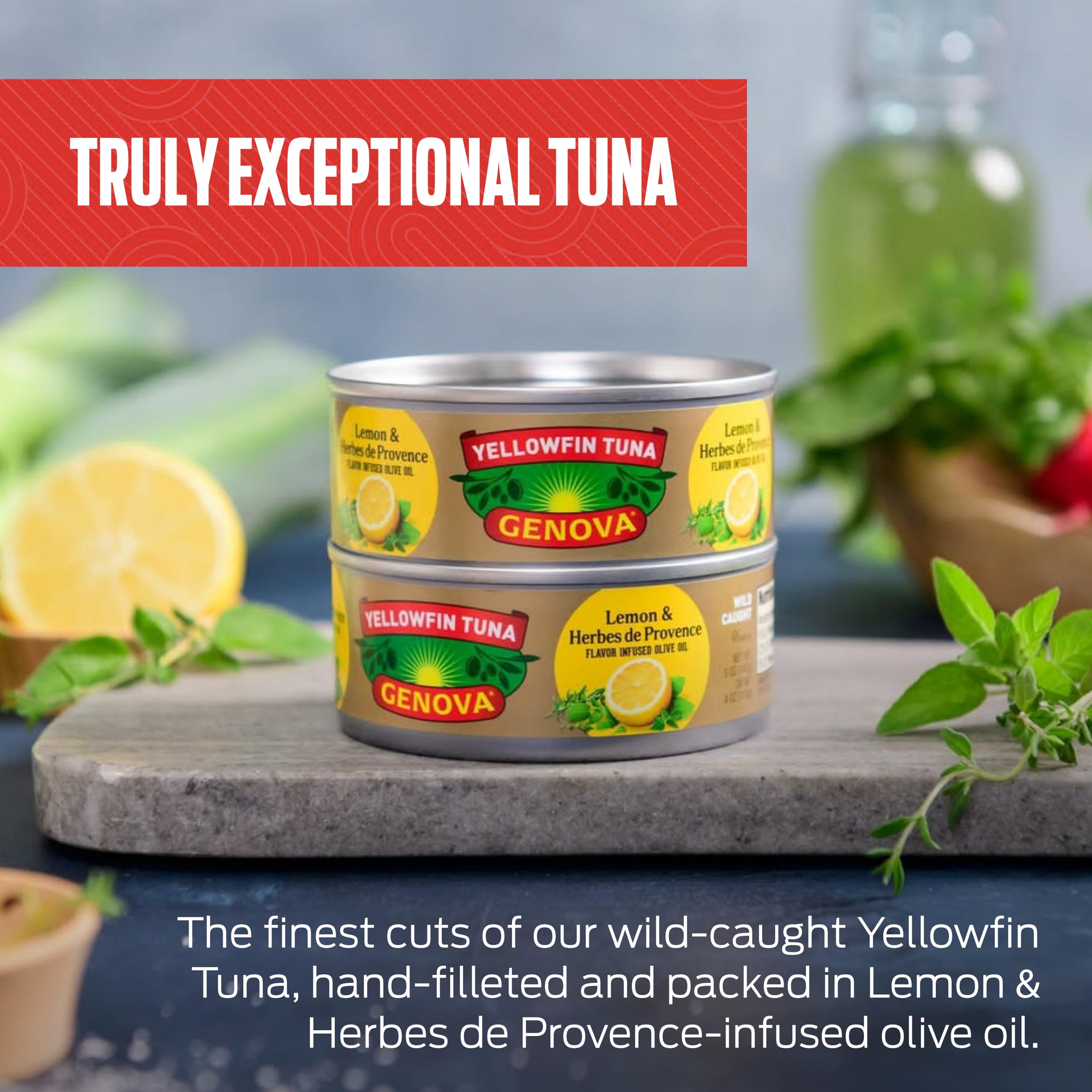 Genova yellowfin tuna tins-on-shelf highlights bulk pack convenience.