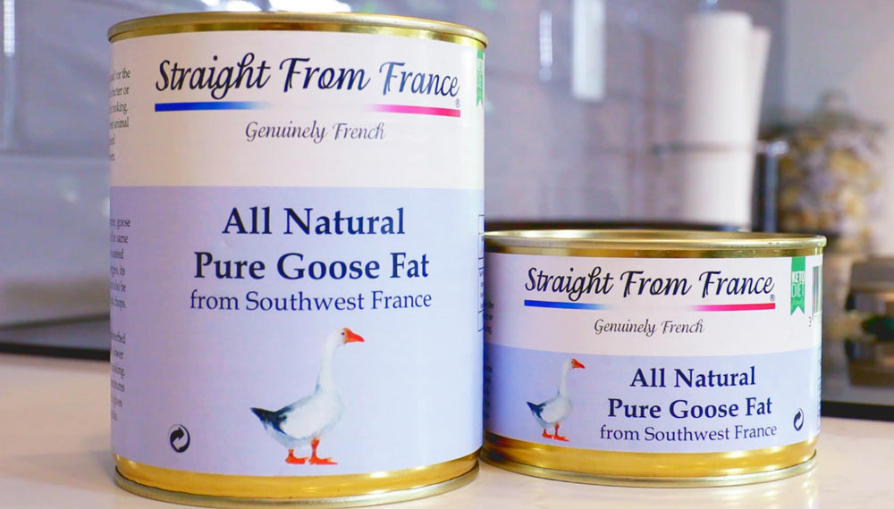 Genuinely French goose fat used as a duck-fat substitute in classic dishes
