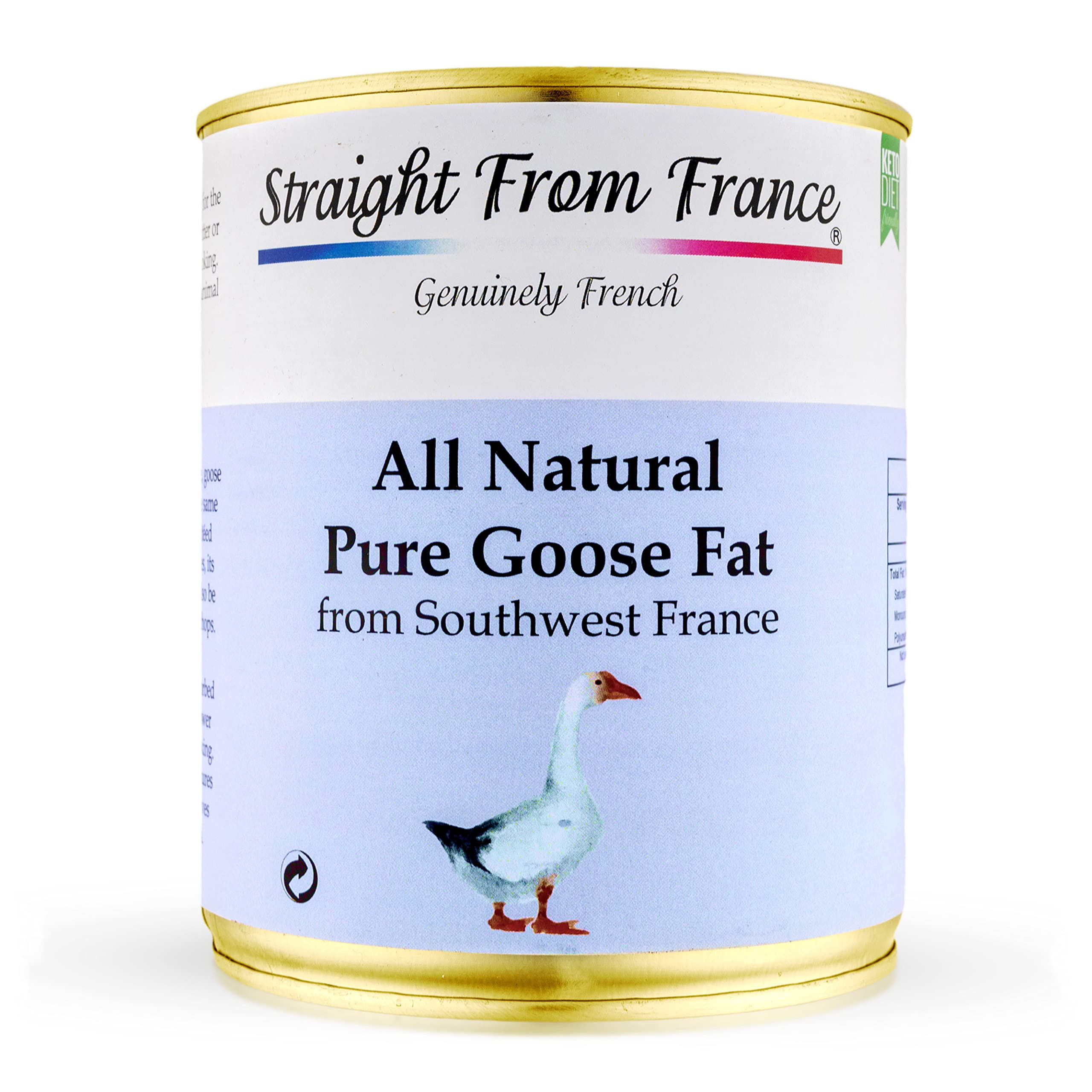 Genuinely French goose fat pour bottle, ideal for high-heat frying and crispy potatoes