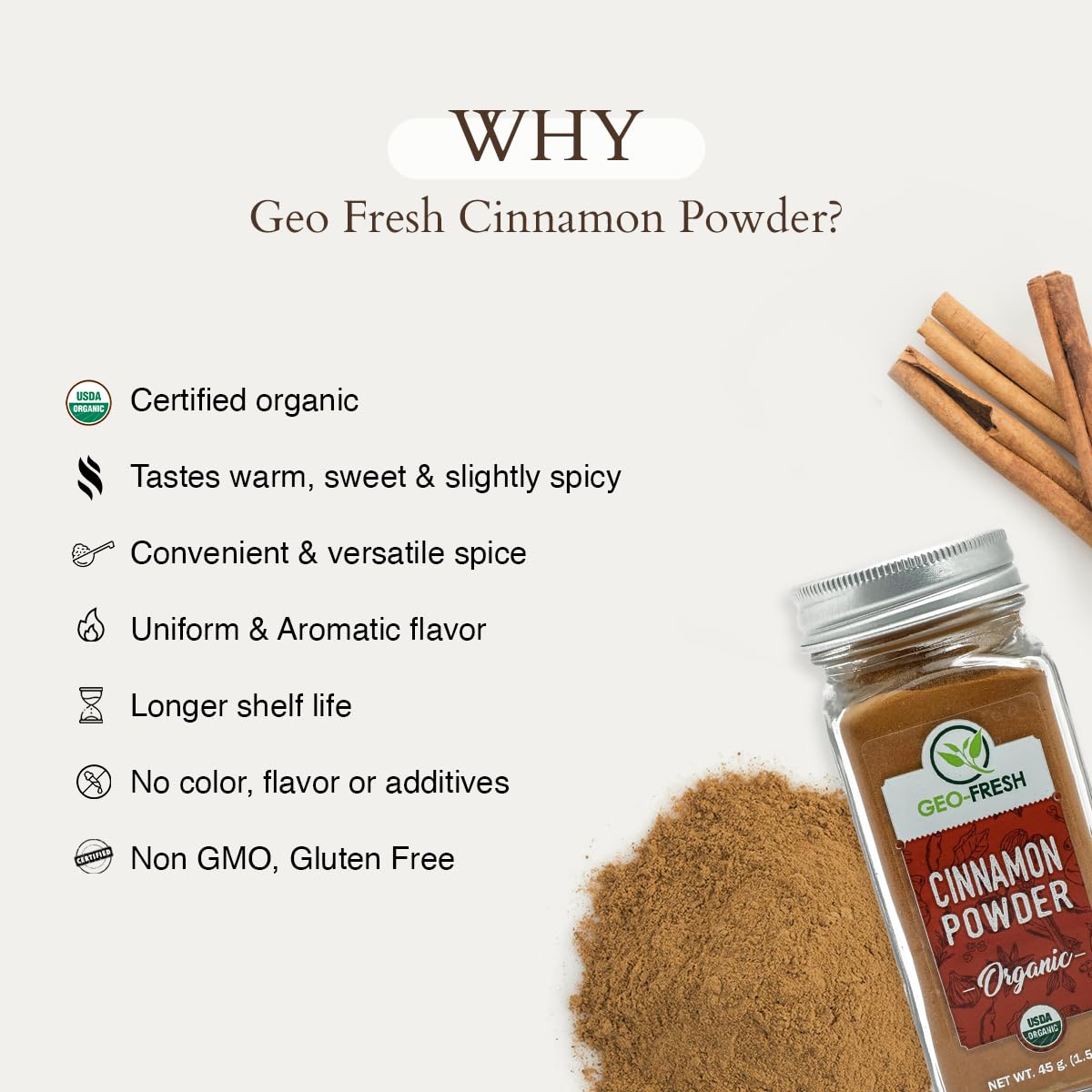 Geo-Fresh Cinnamon Powder in a cozy kitchen scene for everyday cooking.