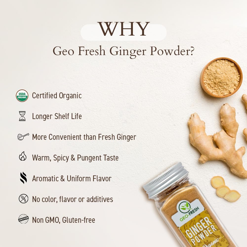 Geo-Fresh kitchen scene with ginger powder and spices for everyday cooking.