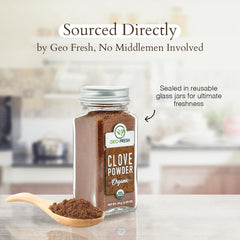 Geo-Fresh Organic Clove Powder display with measuring spoon for easy spice blending