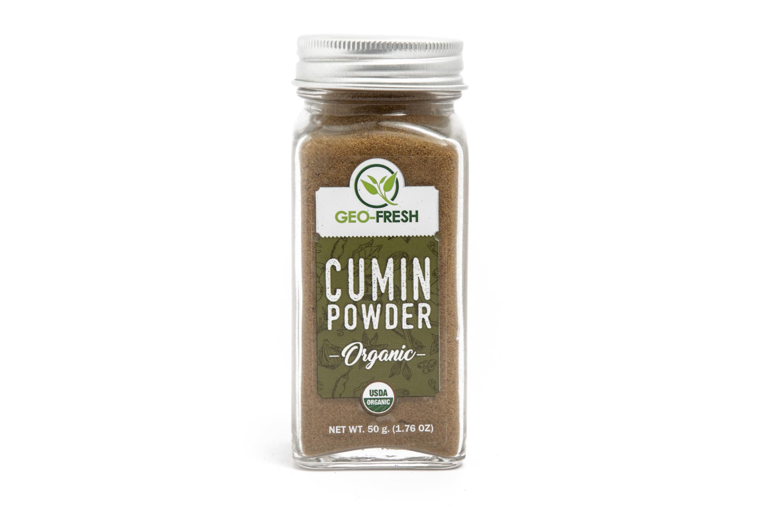 Geo-Fresh Organic Cumin Powder jar pouring for rich flavor in cooking.