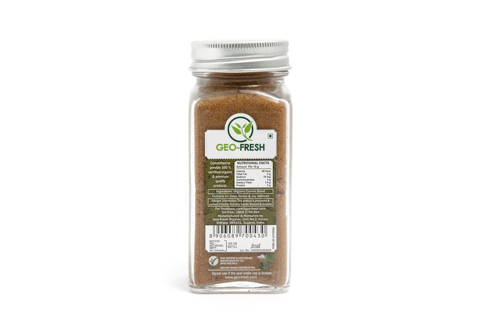 Geo-Fresh Organic Cumin Powder on spice rack for global cuisine.