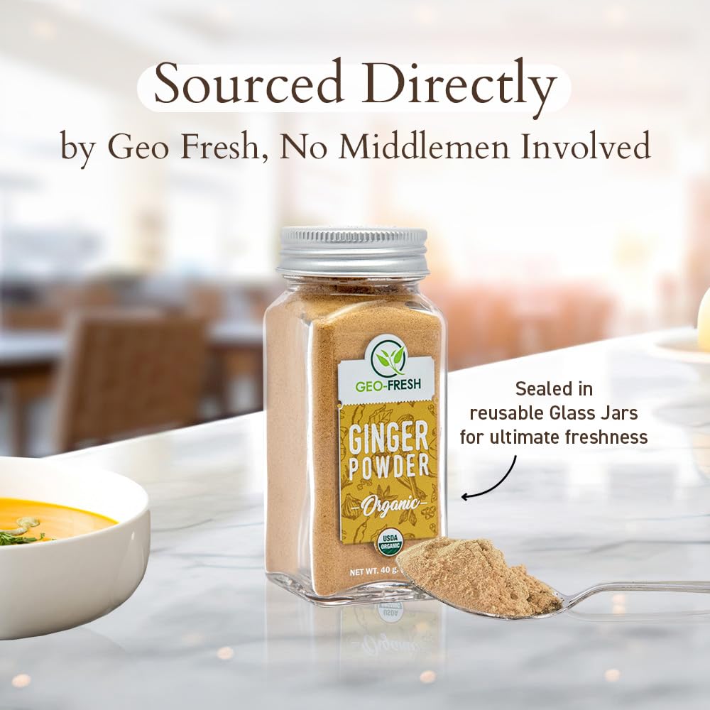 Geo-Fresh Organic Ginger Powder packaging label signals USDA Certified quality.