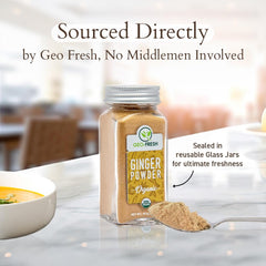 Geo-Fresh Organic Ginger Powder packaging label signals USDA Certified quality.