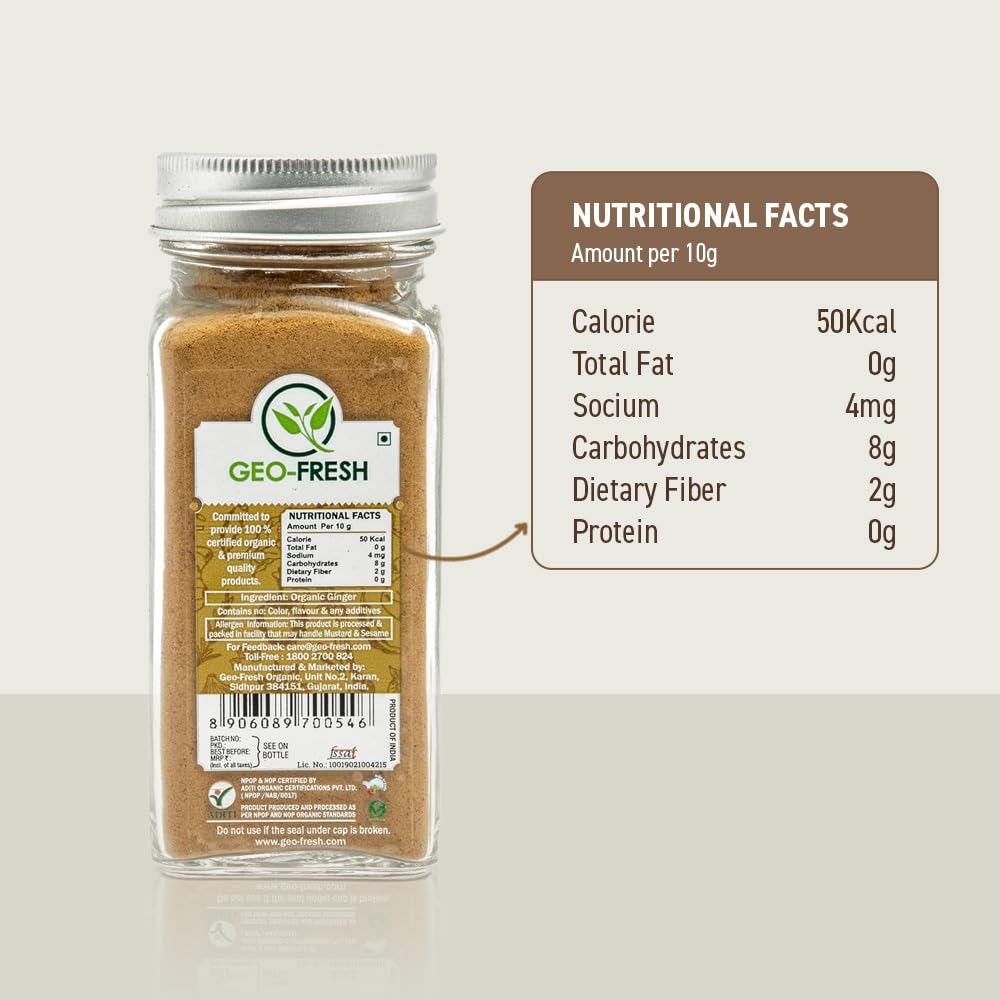 Geo-Fresh Ginger Powder on a spoon showcasing bold aroma for baking and beverages.