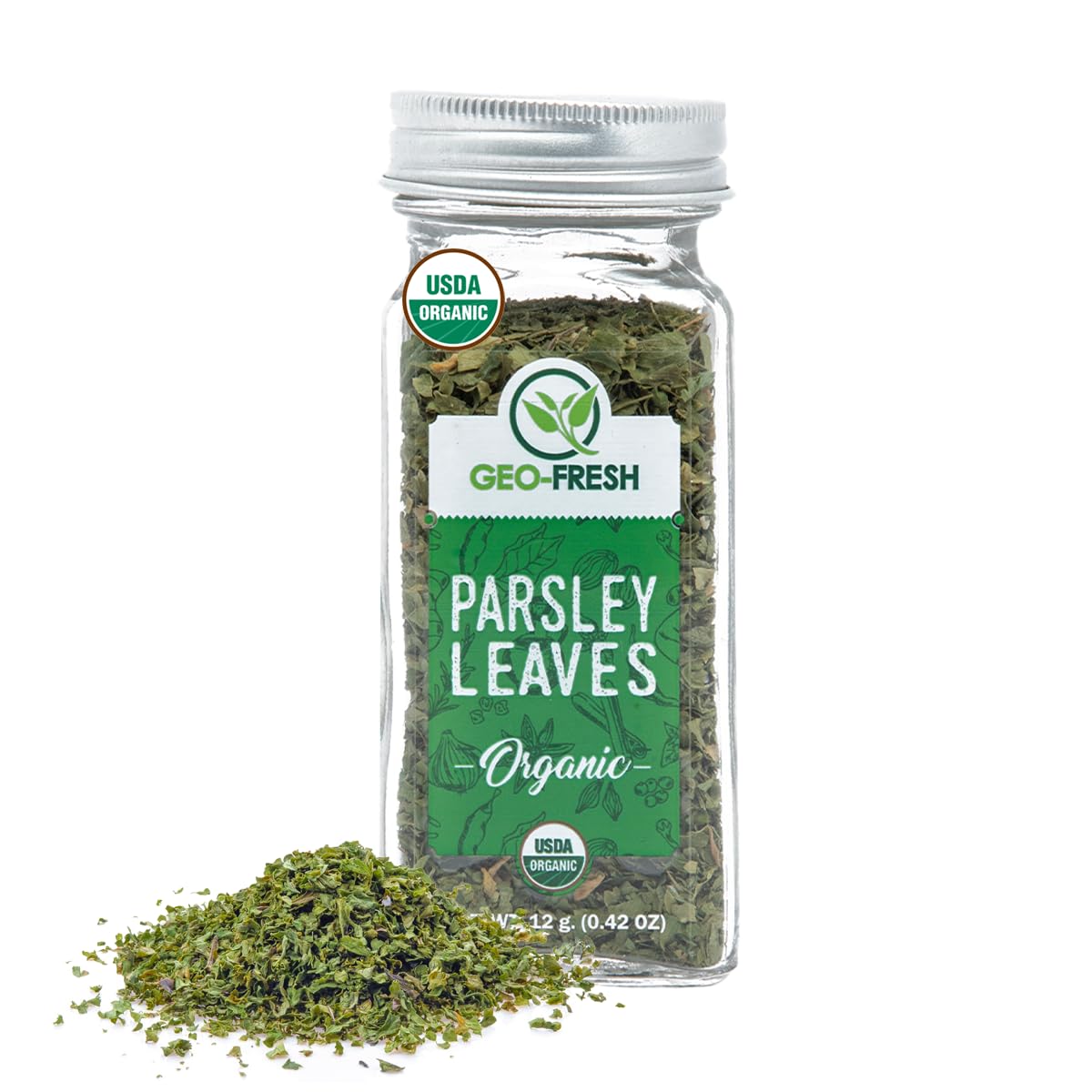 Geo-Fresh Organic Parsley dried leaves closeup for soups and salads