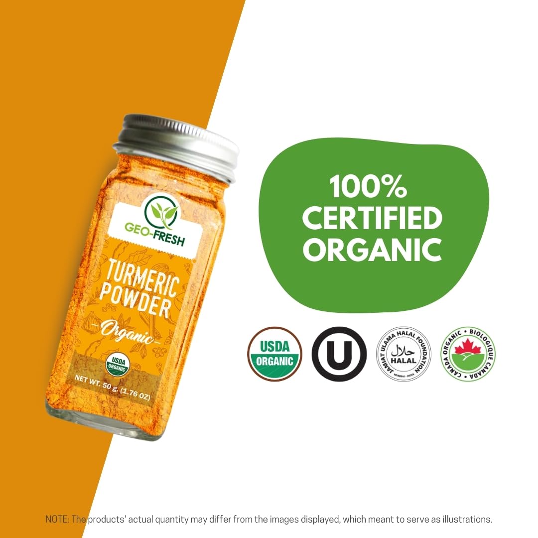 Geo-Fresh Organic Turmeric Powder curry dish image highlights warm aroma and depth.