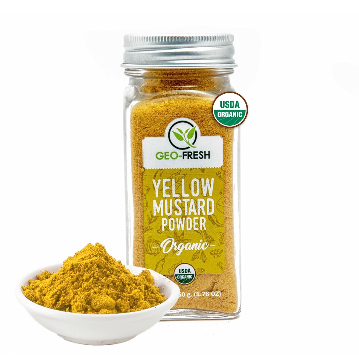 Geo-Fresh Organic Yellow Mustard Powder pack for clean-label cooking.