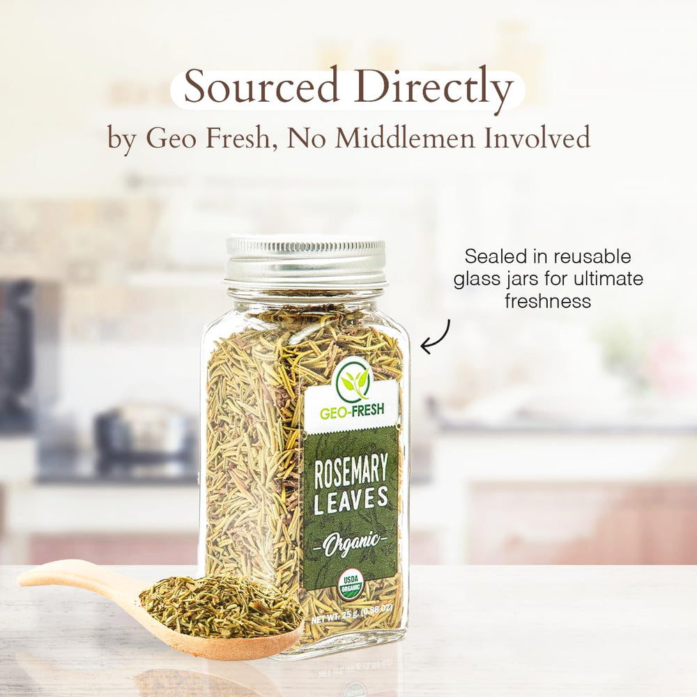 Geo-Fresh Rosemary spice packaging label displaying organic certification.