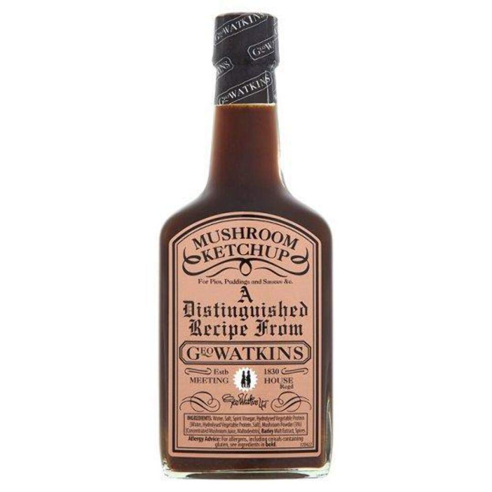Geo Watkins Mushroom Ketchup 190ml bottle enhances pies and gravies with rich mushroom flavor