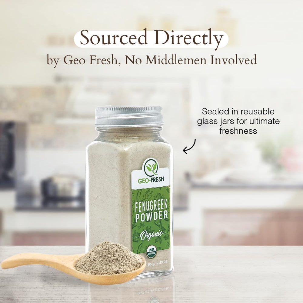 Geo-Fresh fenugreek powder used as a hair mask for nourishing scalp care.