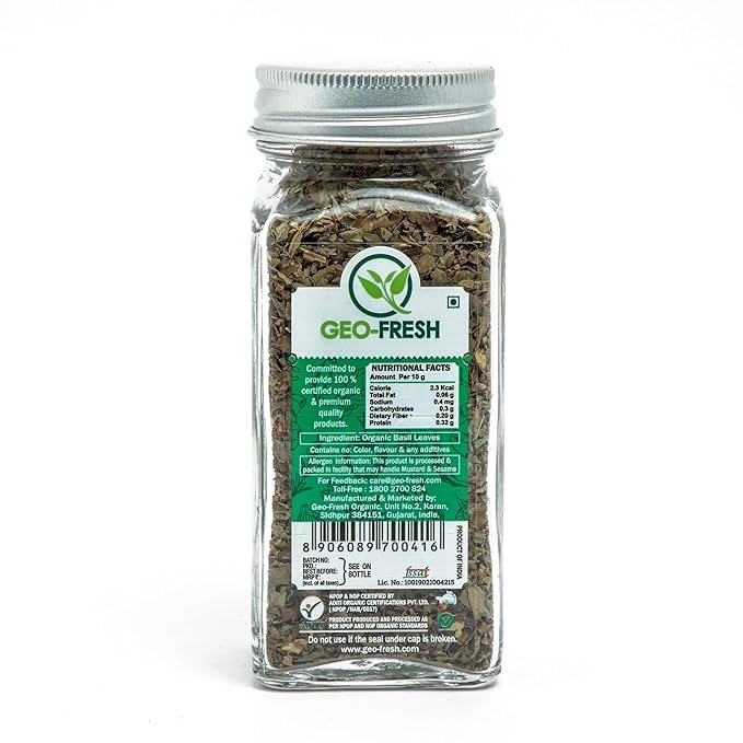 Geo-Fresh Organic Basil Leaves Kosher-certified, suitable for everyday meals.