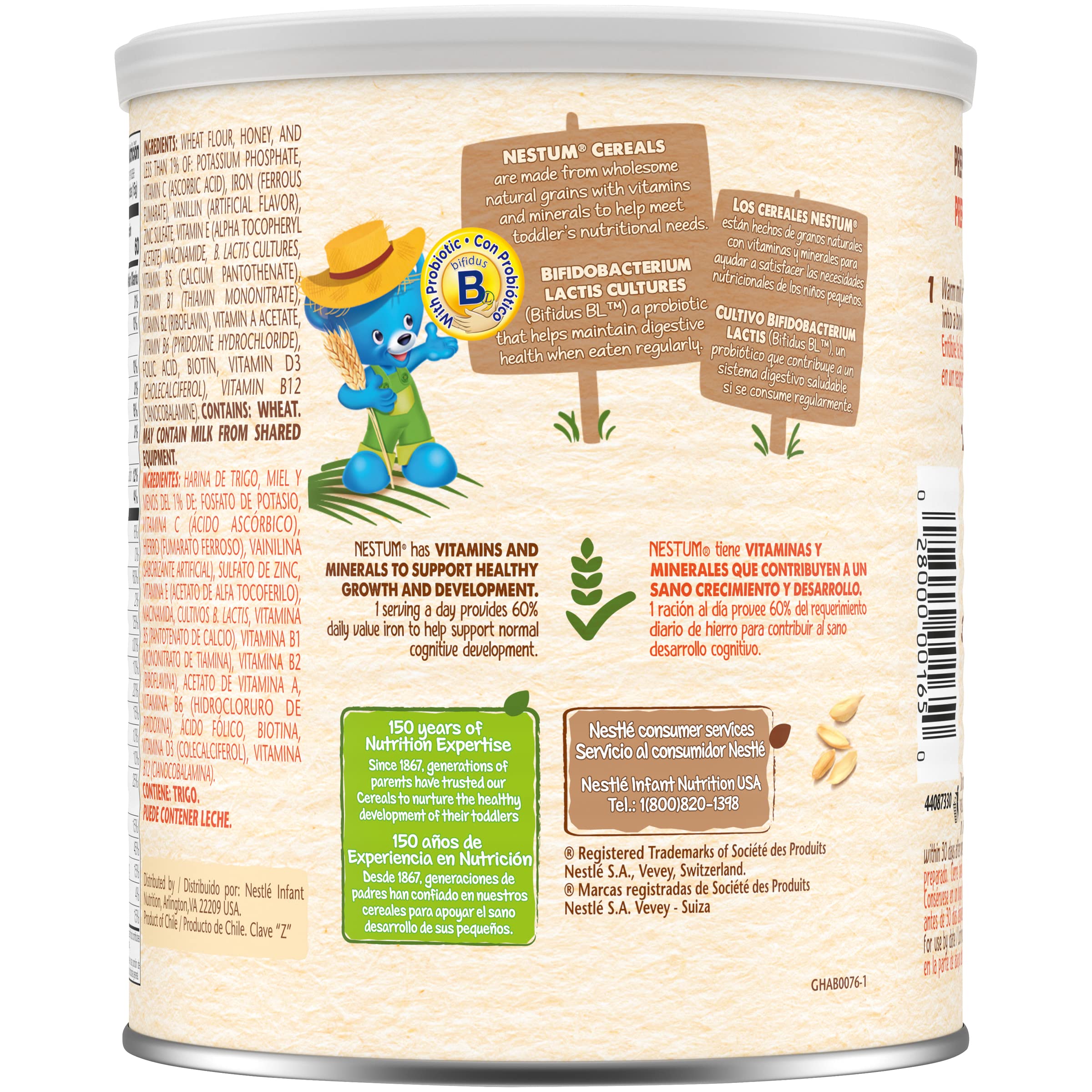 Gerber Nestum 10.5 oz container signals shelf-stable, ready-to-serve cereal