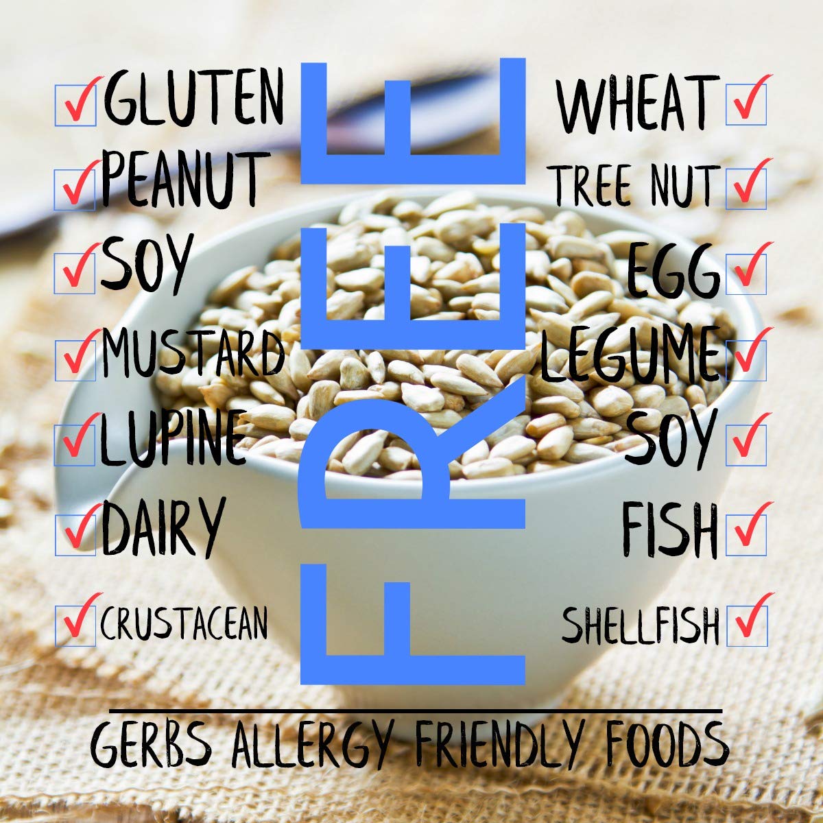 Allergen-free GERBS badge on packaging signals allergen-friendly quality
