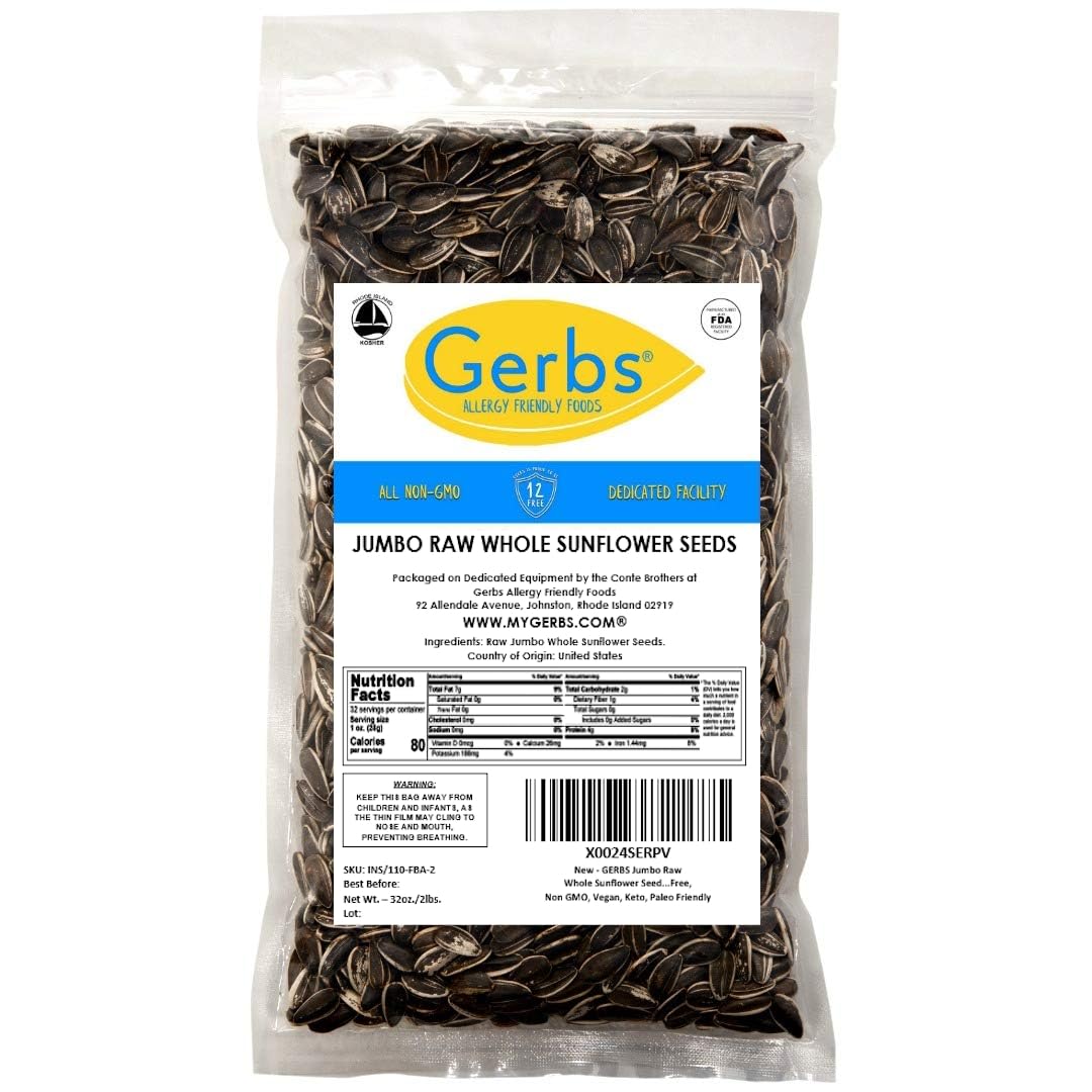 GERBS crack-and-eat sunflower seeds offer a crunchy snack anytime.