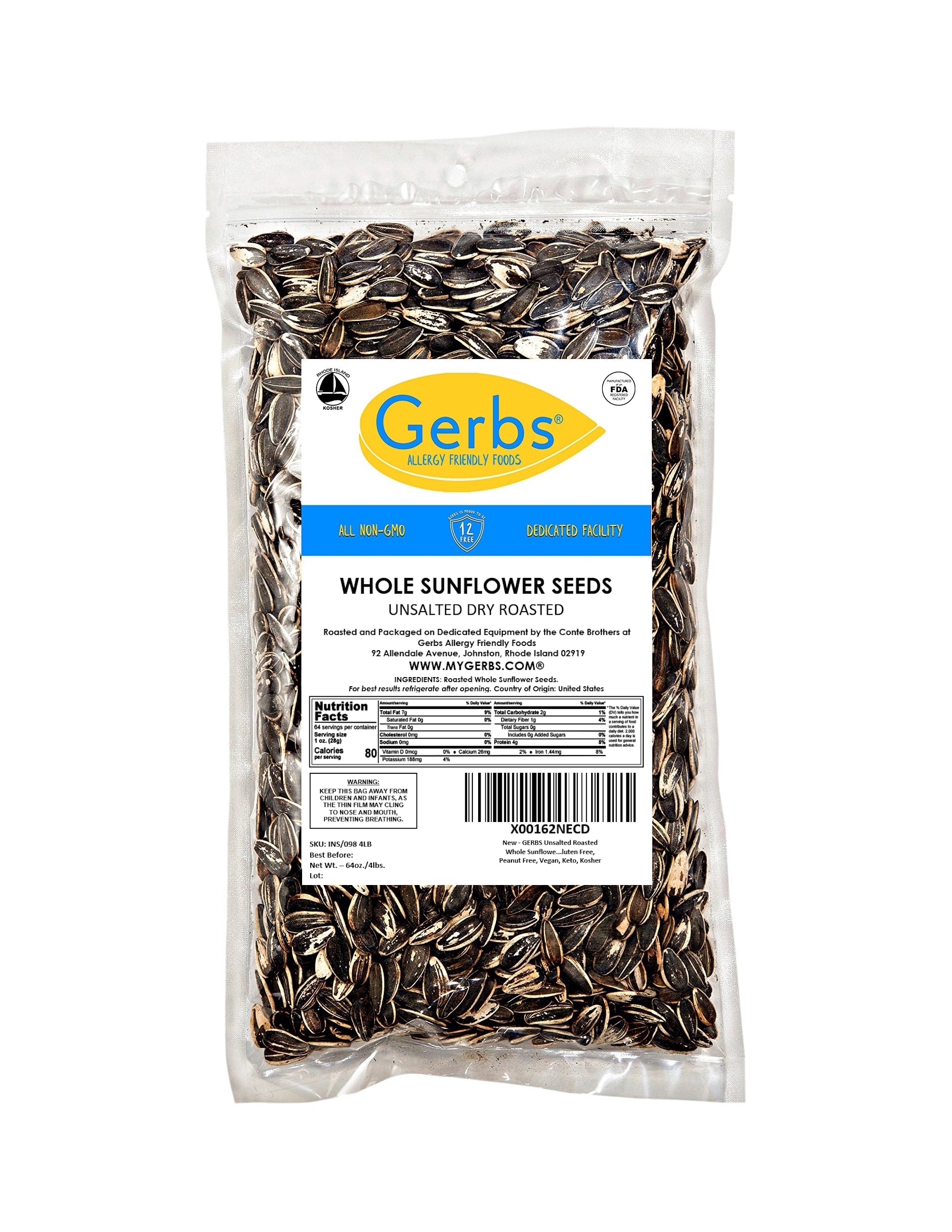GERBS dry roasted sunflower seeds ready to snack or add to meals.