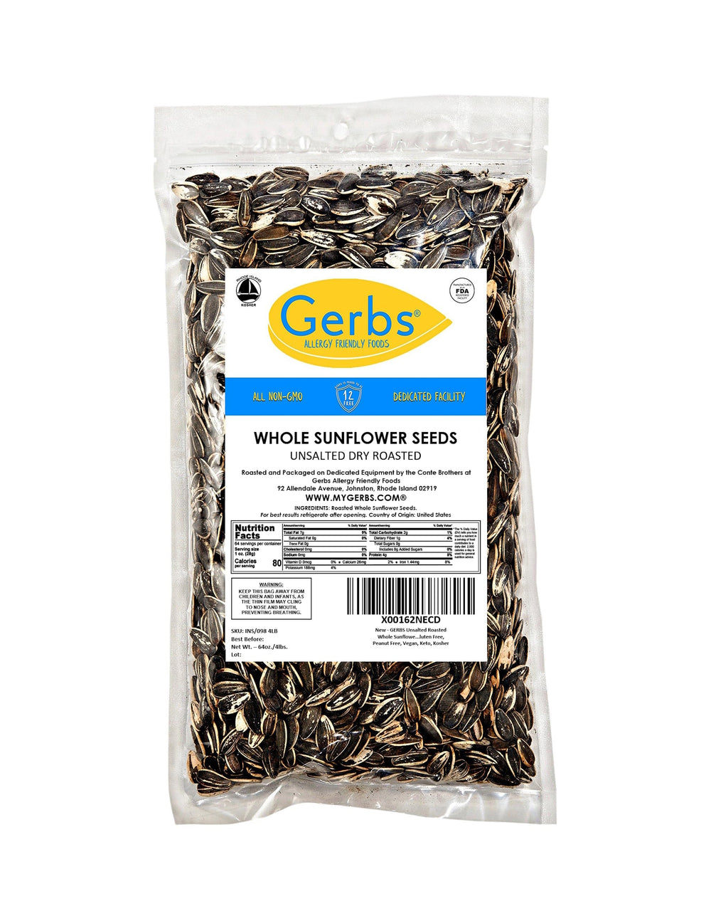 GERBS dry roasted sunflower seeds ready to snack or add to meals.