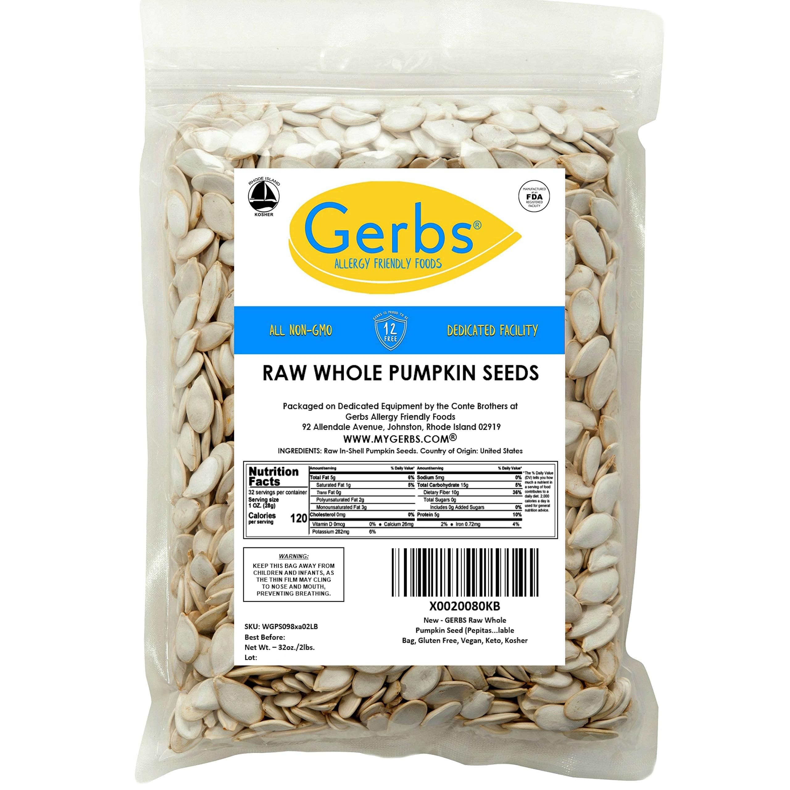 GERBS mildly nutty pumpkin seeds add texture to snacks and recipes.