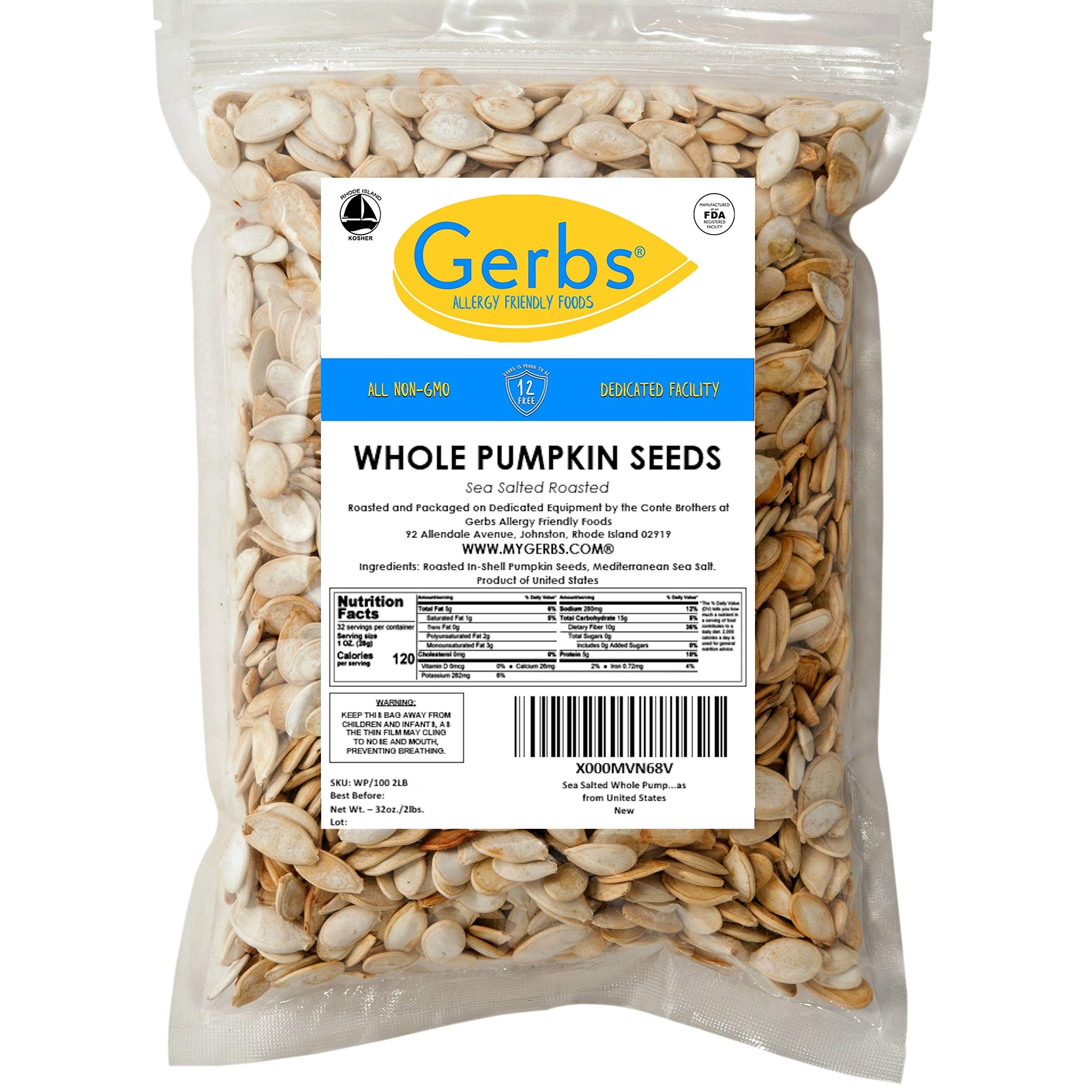 GERBS premium whole pepitas versatile for recipes and trail mixes.