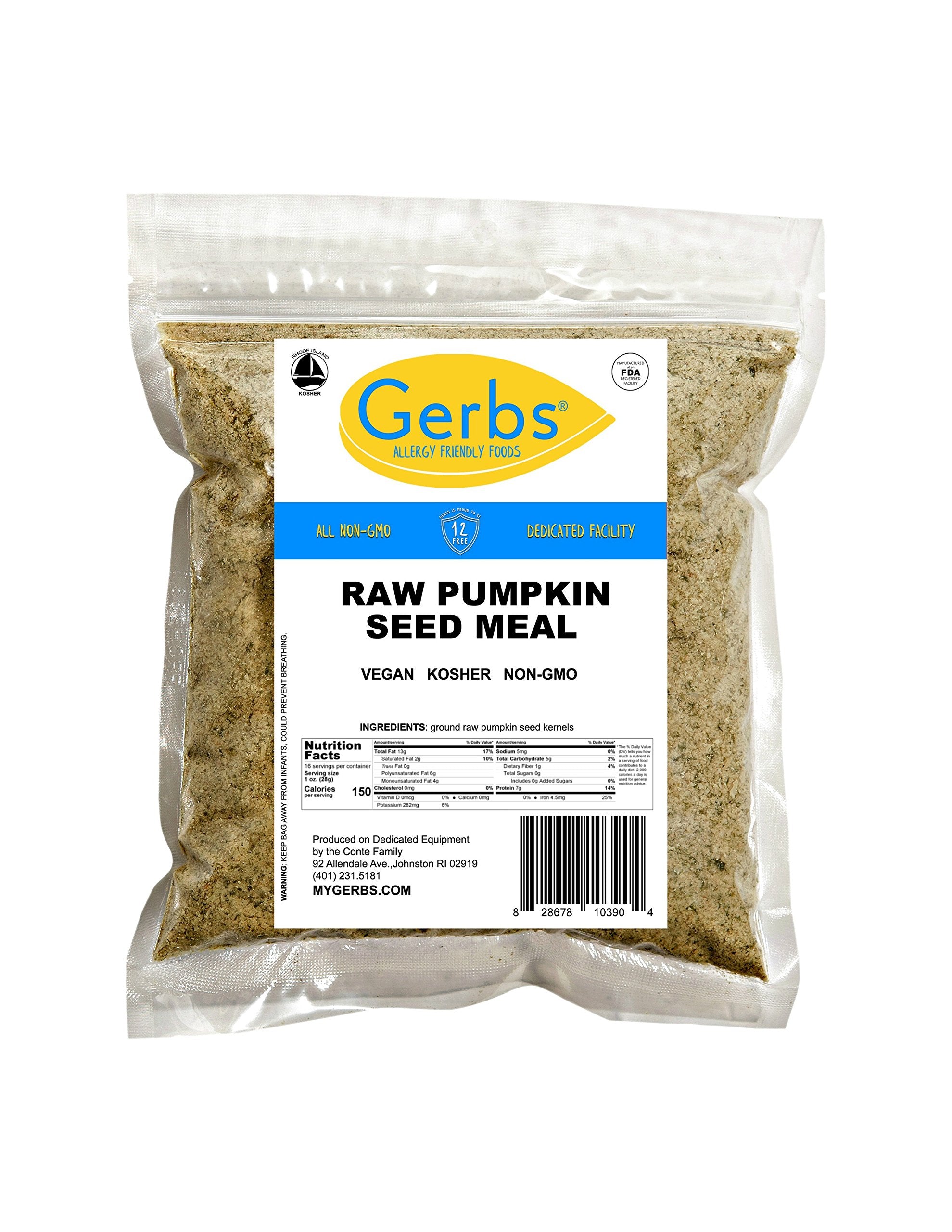 GERBS Pumpkin Seed Meal kitchen scene suggests easy pantry addition to meals.
