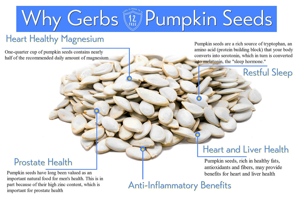 GERBS pumpkin seeds 10.5 mm size shown for consistent bite.