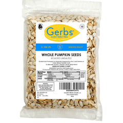 GERBS vegan and kosher pumpkin seeds in-shell, snack-ready.