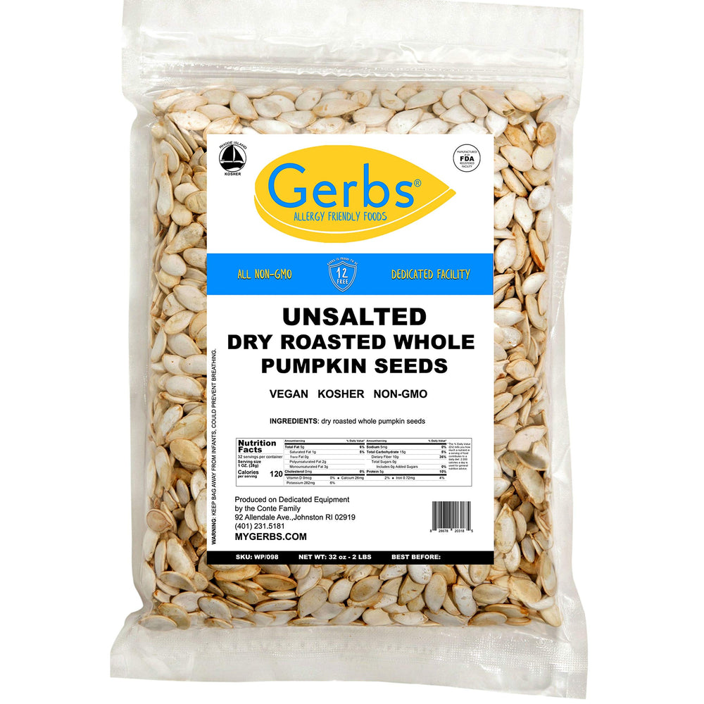 GERBS pumpkin seeds in-shell on kitchen counter, ready for recipes.