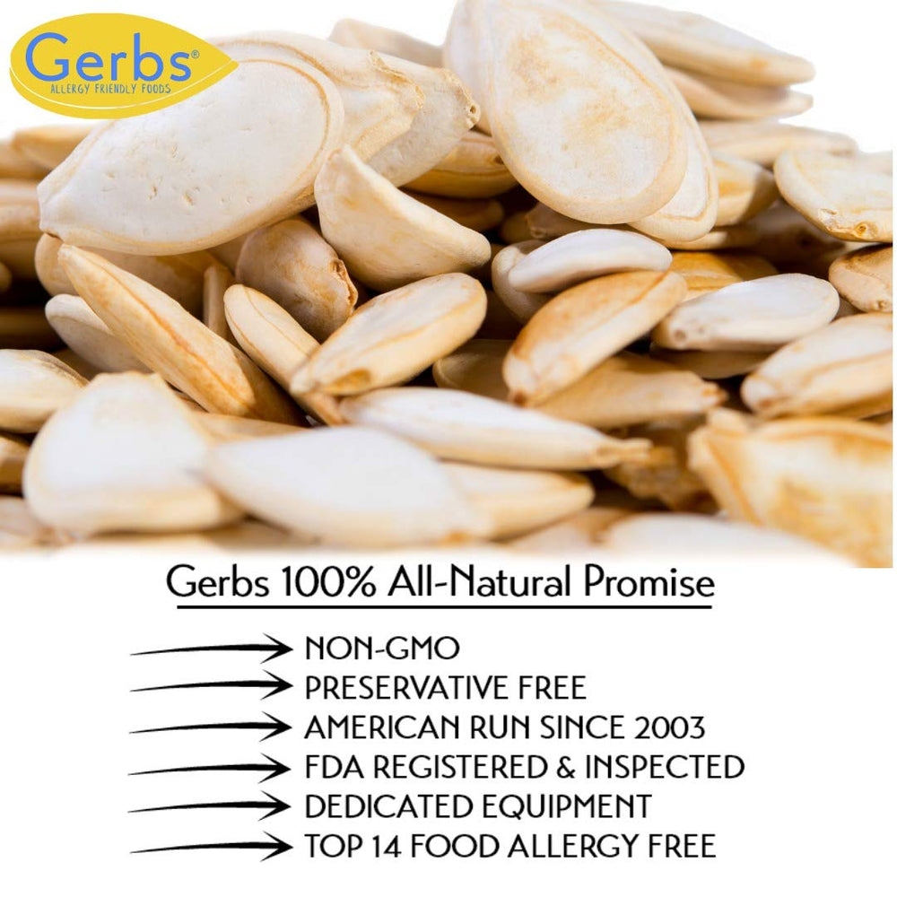 GERBS sea salt roasted pumpkin seeds in-shell, premium quality snack.
