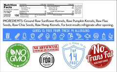 Closeup of Gerbs Super 5 Seed Meal ingredients in clear view.