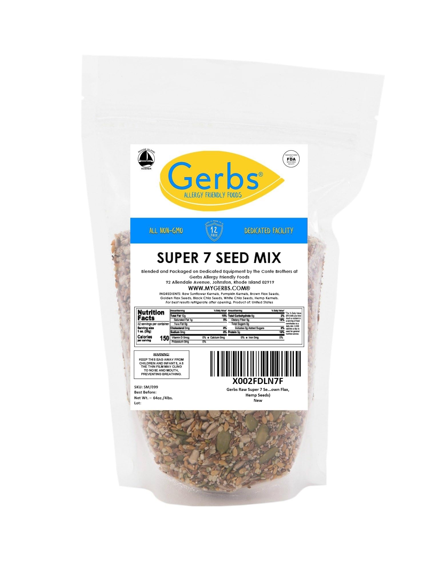 GERBS Super 7 Seed Snack Mix sunflower seeds close-up for crunch