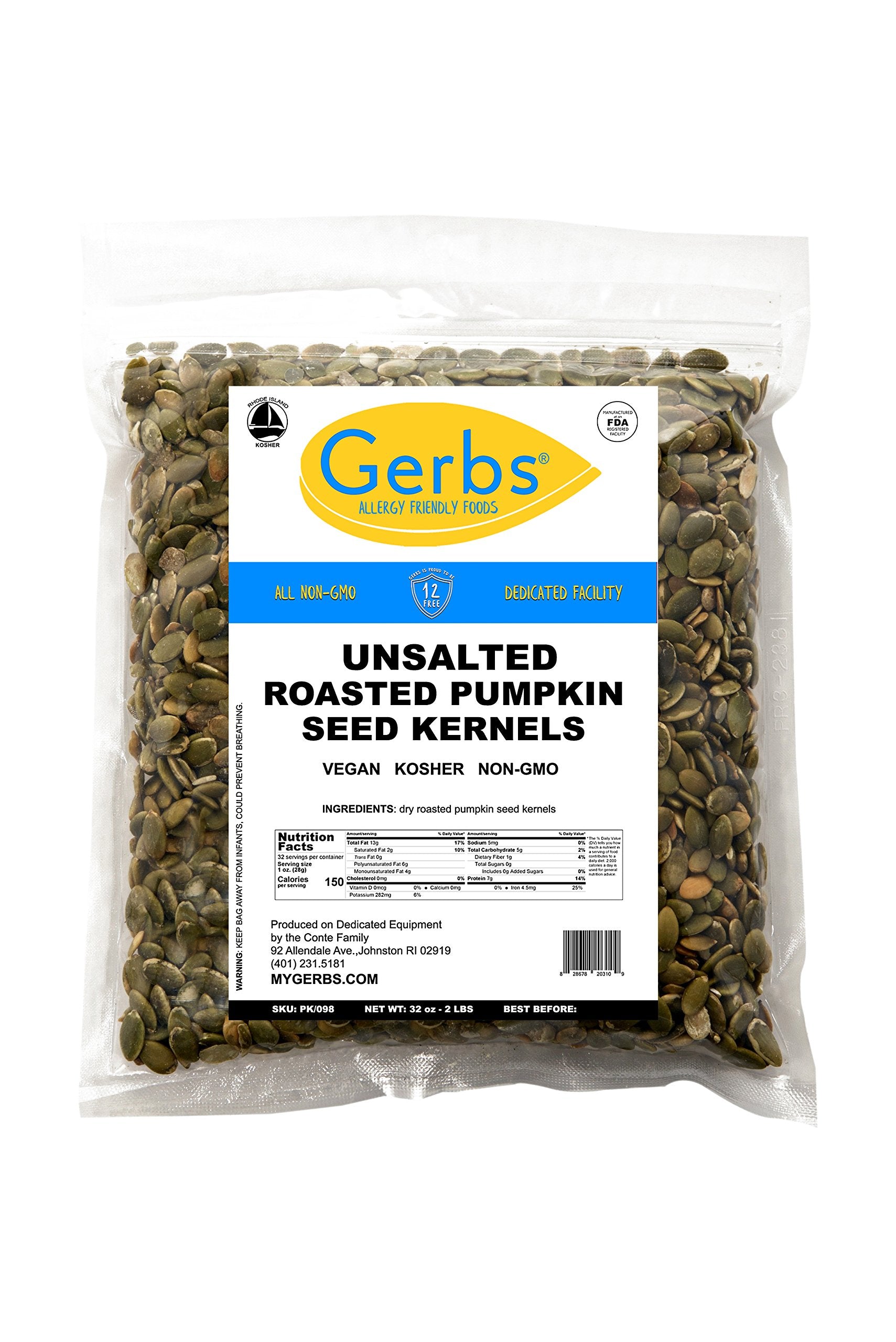 GERBS unsalted pumpkin seed kernels used in baking for nutty flavor