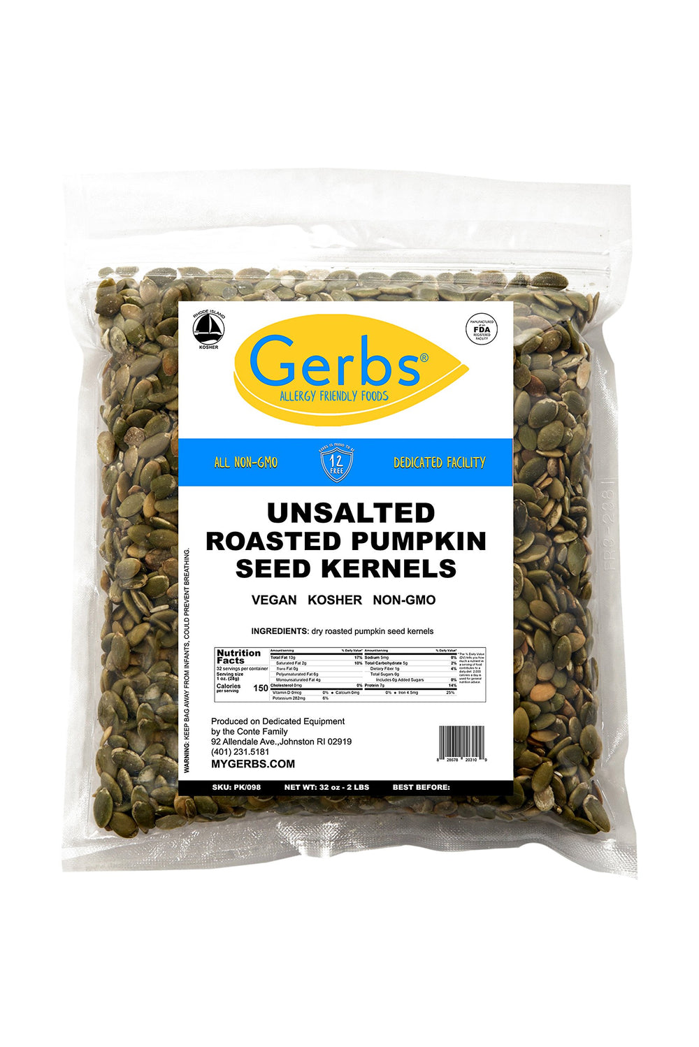 GERBS unsalted pumpkin seed kernels used in baking for nutty flavor