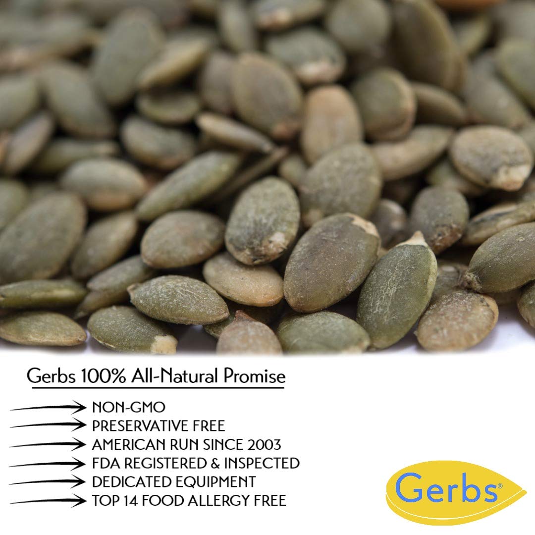 GERBS unsalted pumpkin seed kernels canada-pack on the shelf showing origin and freshness