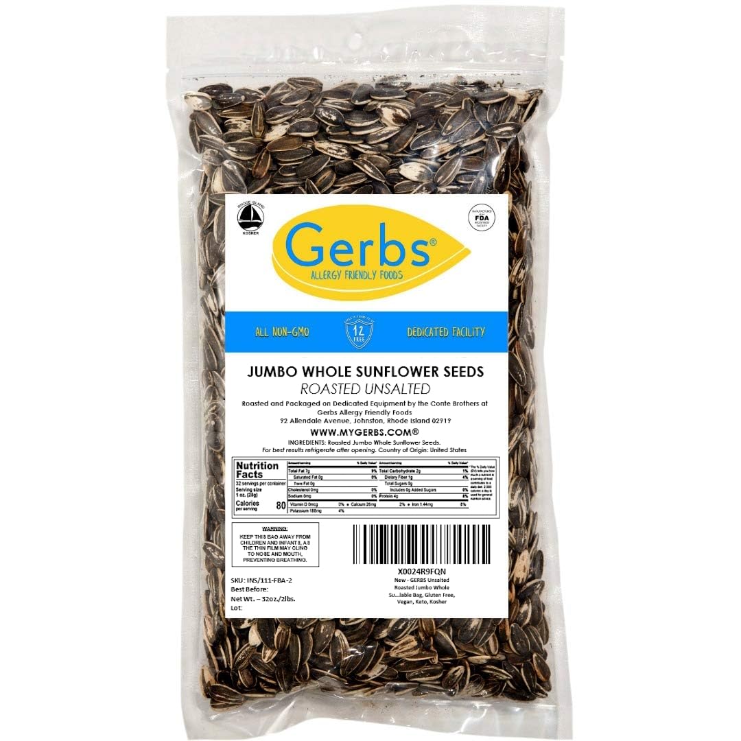 Gerbs unsalted sunflower seeds in-shell on snack plate for easy munching