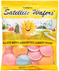 Gerrit's Satellite Wafers package front with colorful edible beads for a playful snack