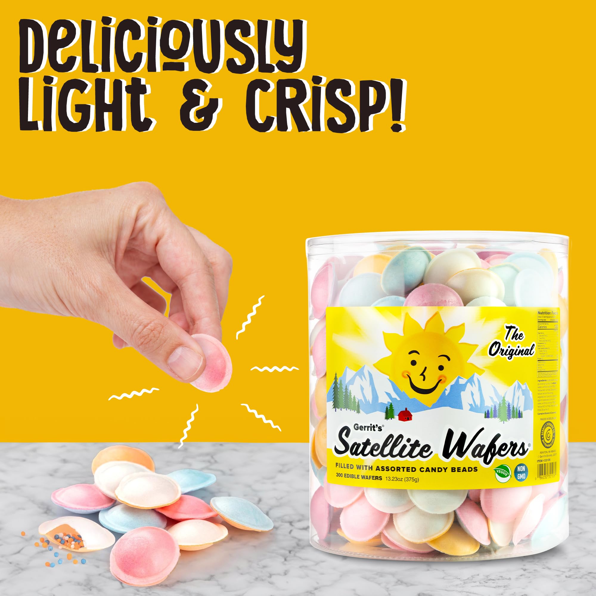 Gerrit's Satellite Wafers beads inside showcase colorful candy variety.
