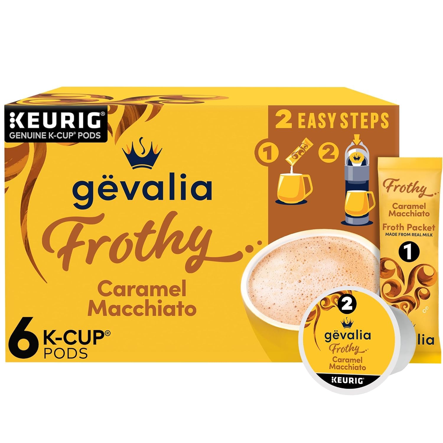 Gevalia caramel macchiato K-Cup pods ready to brew a quick café-style cup