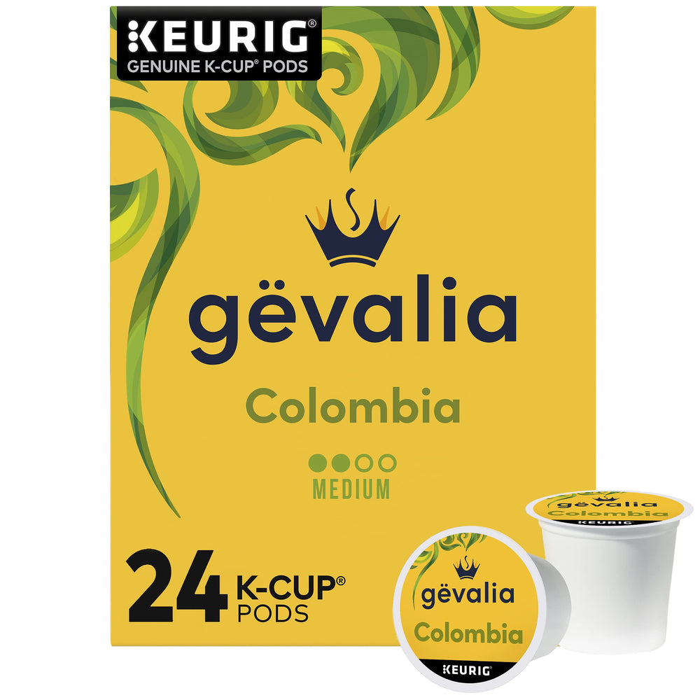 Gevalia Colombia medium roast K-Cup box showing 24 pods for home use