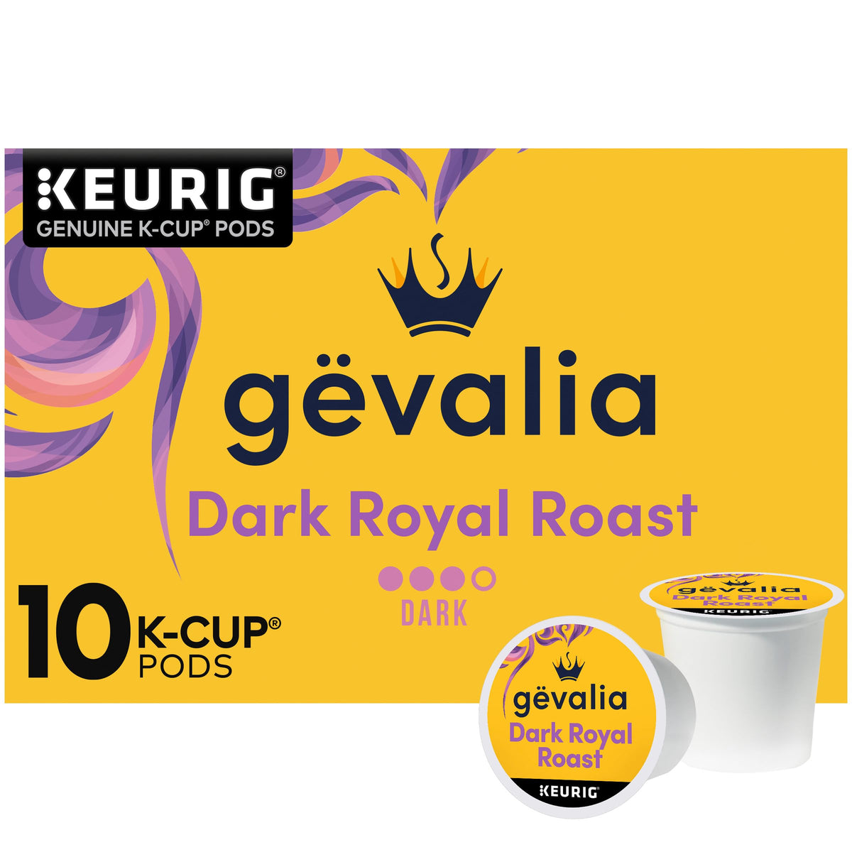 Gevalia Dark Royal Roast K-Cup pods in a box ready for a bold morning brew