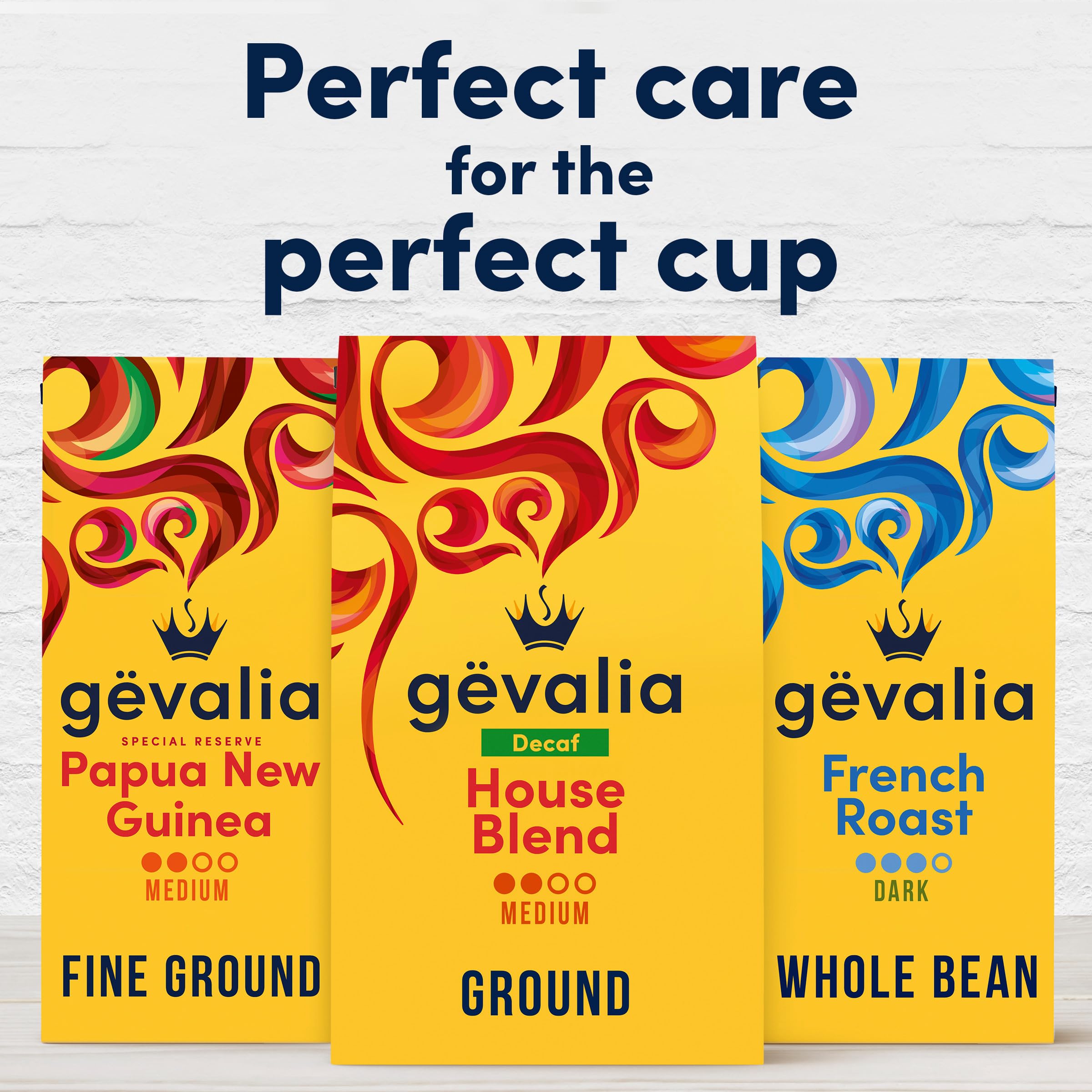 Gevalia House Blend Decaf packaging closeup reinforces portability and freshness protection.